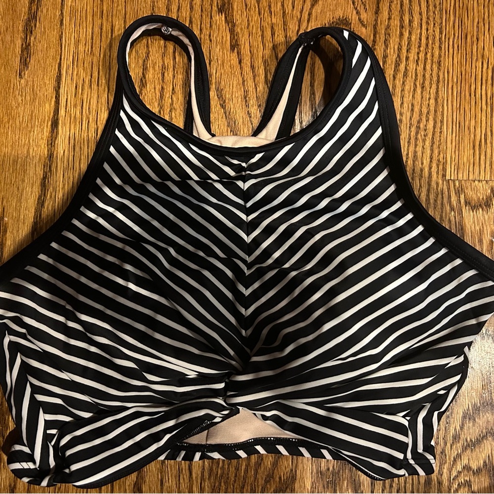 Kona Sol Black and White Striped Sports Bra
